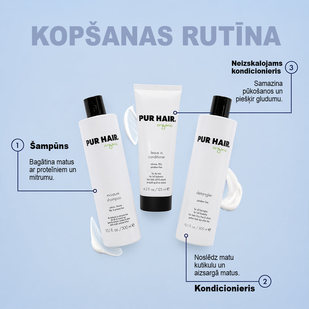 Dabīgi cirtainu un sausu matu kopšanas komplekts